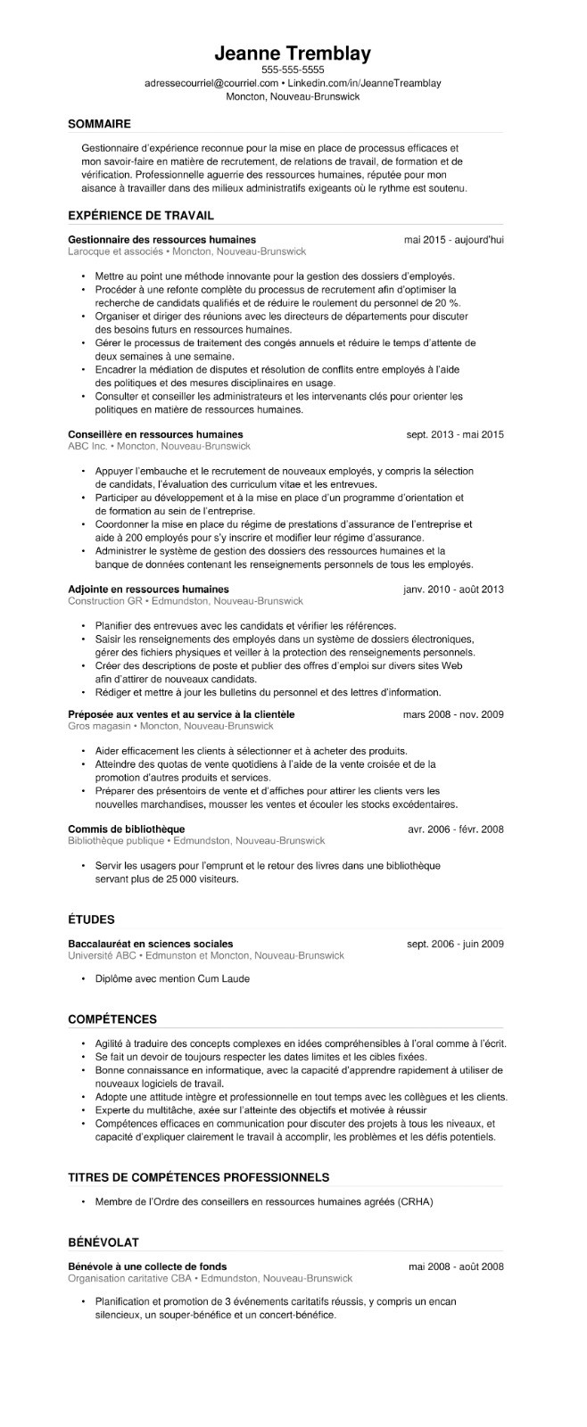 Modèle de CV anglais