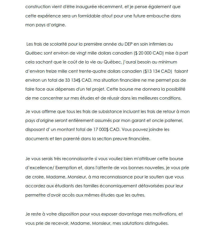 MODÈLE DE LETTRE MOTIVATION POUR BOURSES D'EXCELLENCE AU ...